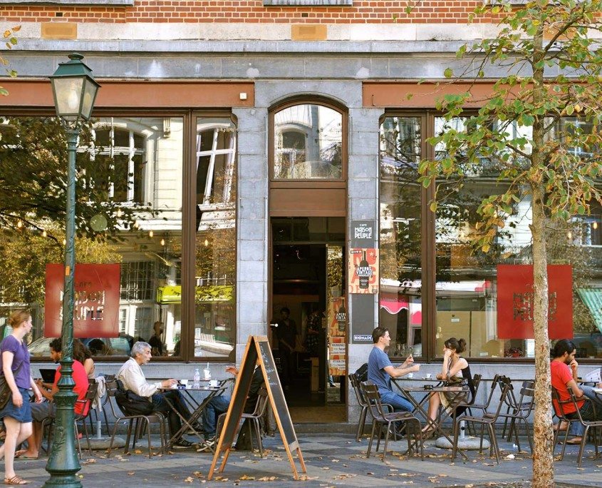 Outside sitting area of a café in the Parvis Saint Gilles, Brussels.