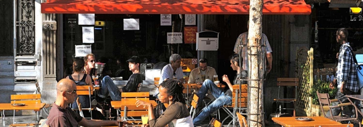 Outside sitting area of a café in the Parvis Saint Gilles Neighborhood in Brussels