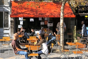 Outside sitting area of a café in the Parvis Saint Gilles Neighborhood in Brussels