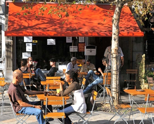 Outside sitting area of a café in the Parvis Saint Gilles Neighborhood in Brussels