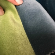 Fabric swatches in green and grey