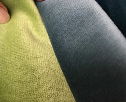 Fabric swatches in green and grey