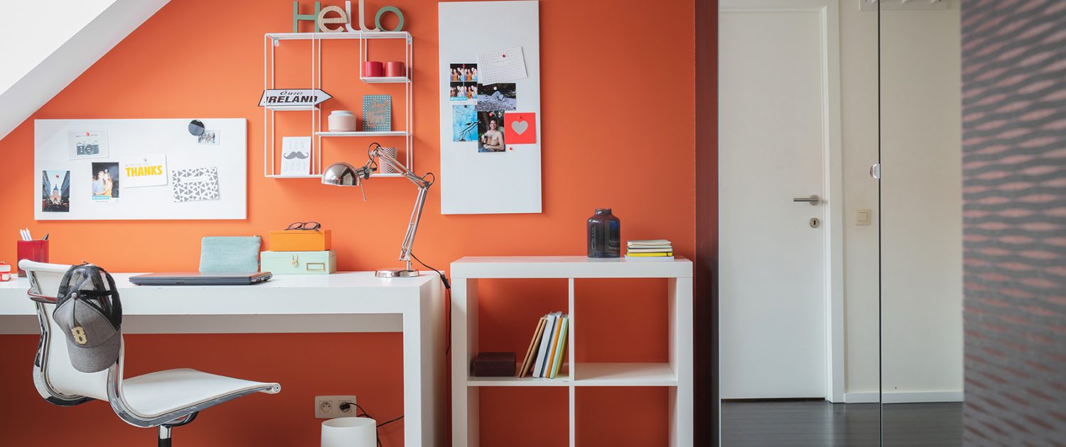 Orange room desk and cube organizer