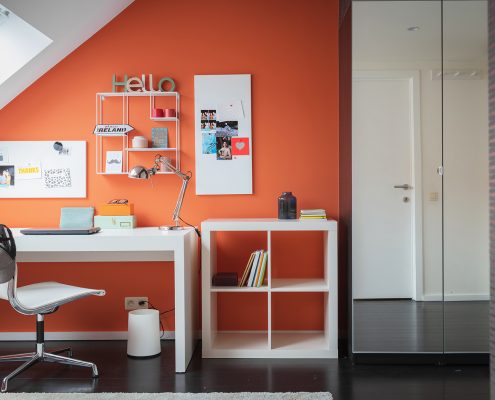 Orange room desk and cube organizer