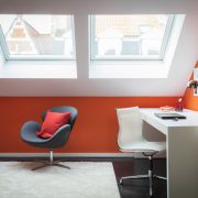 Orange room desk and reading chair