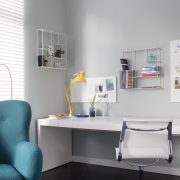 White desk yellow lamp