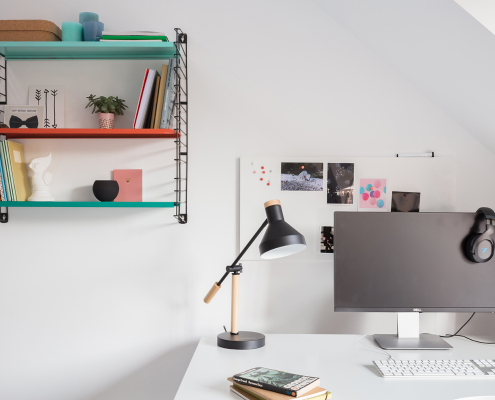 Black lamp on desk