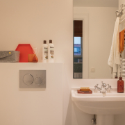 Bathroom sink and towel warming radiator
